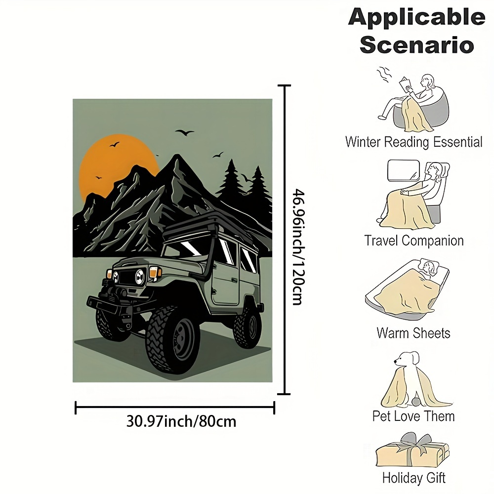 Przytulny koc z ilustracją jee – Outdoor Adventure Jeep recenzja i cena